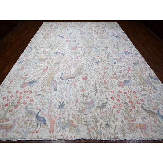 Oushak And Peshawar Wool Hand Knotted Rug Ivory No Border 9.11X13.7 -O088963