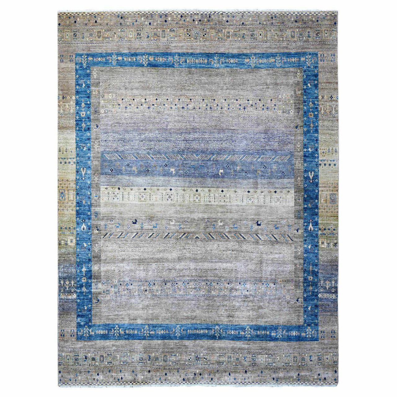 Gray 9'1" x 11'8" Tribal & Geometric Hand knotted Wool Rug - Sku: O088975
