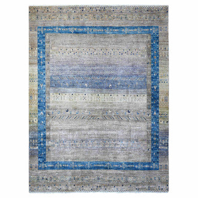 Tribal & Geometric Wool Hand Knotted Rug Grey Gray 9.1X11.8 -O088975