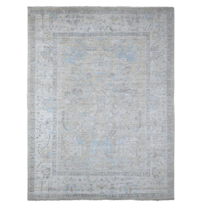 Oushak And Peshawar Wool Hand Knotted Rug Green Silver Gray 9.0X11.9 -O088978