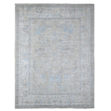 Oushak And Peshawar Wool Hand Knotted Rug Green Silver Gray 9.0X11.9 -O088978