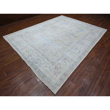 Oushak And Peshawar Wool Hand Knotted Rug Green Silver Gray 9.0X11.9 -O088978