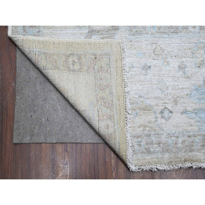 Oushak And Peshawar Wool Hand Knotted Rug Green Silver Gray 9.0X11.9 -O088978