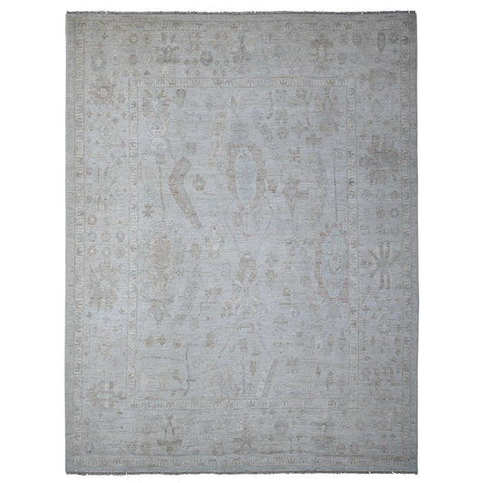Oushak And Peshawar Wool Hand Knotted Rug Grey Gray 9.0X11.10 -O088991