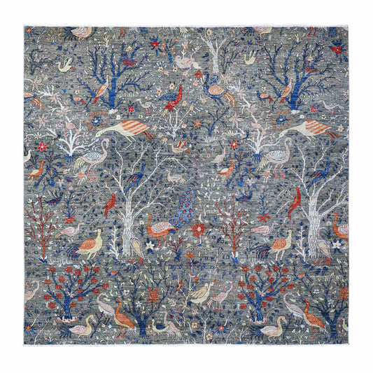 Oushak And Peshawar Wool Hand Knotted Rug Grey No Border 9.6X9.9 -O088992