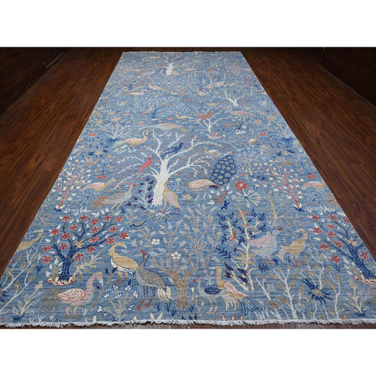 Oushak And Peshawar Wool Hand Knotted Rug Blue No Border 8.1X16.2 -O088994