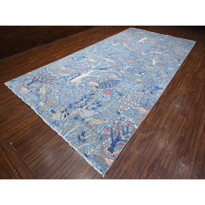 Oushak And Peshawar Wool Hand Knotted Rug Blue No Border 8.1X16.2 -O088994