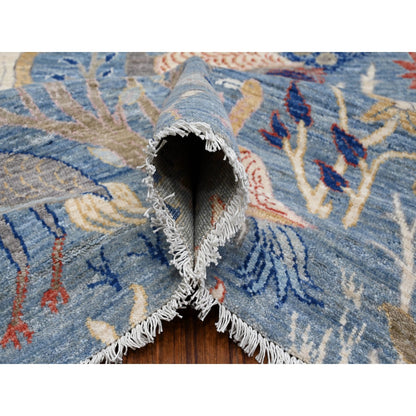Oushak And Peshawar Wool Hand Knotted Rug Blue No Border 8.1X16.2 -O088994