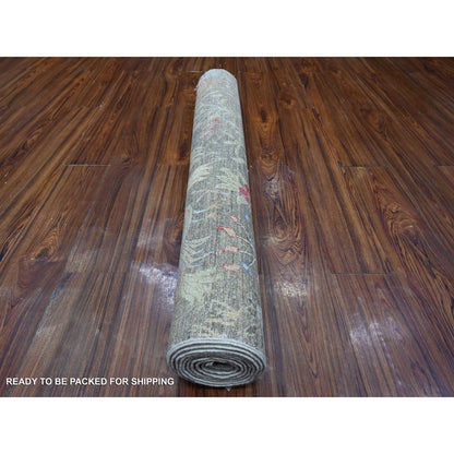 Oushak And Peshawar Wool Hand Knotted Rug Grey No Border 3.11X9.8 -O088996
