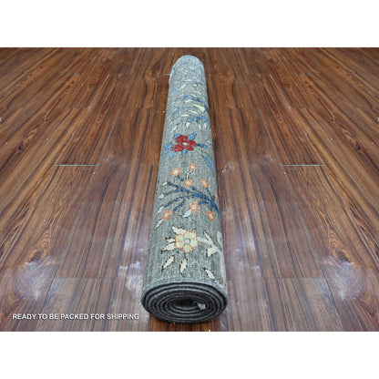 Oushak And Peshawar Wool Hand Knotted Rug Grey No Border 4.2X9.5 -O088997