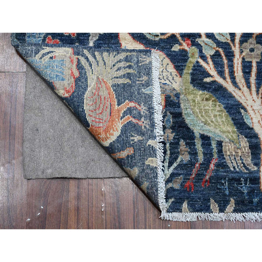 Oushak And Peshawar Wool Hand Knotted Rug Blue No Border 4.0X15.1 -O088998