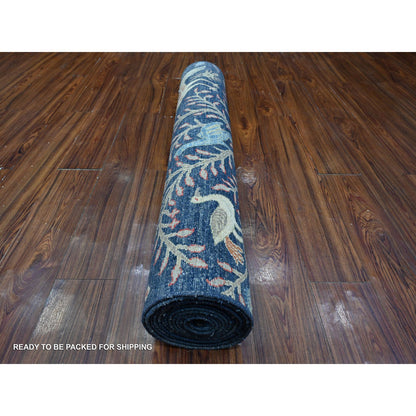 Oushak And Peshawar Wool Hand Knotted Rug Blue No Border 4.0X15.1 -O088998