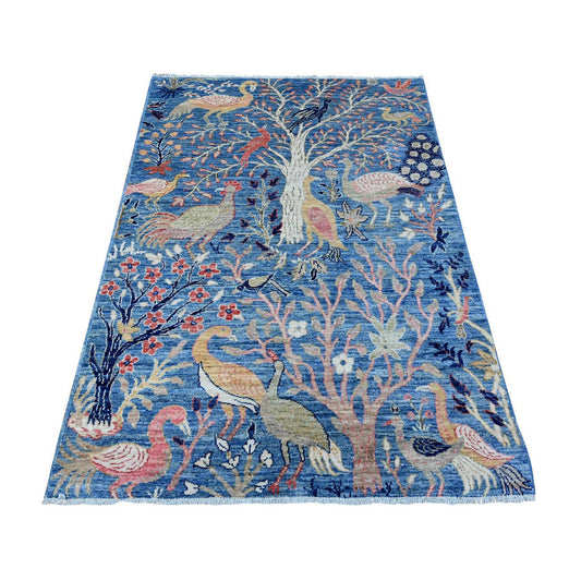 Oushak And Peshawar Wool Hand Knotted Rug Blue No Border 3.10X5.9 -O088999