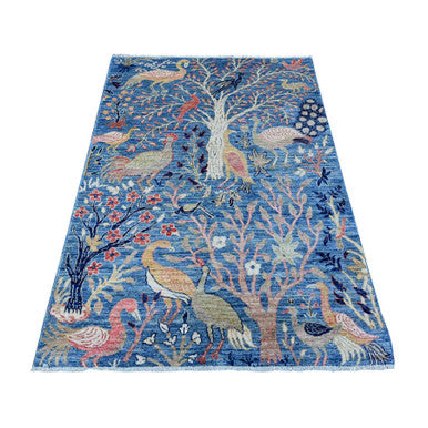 Oushak And Peshawar Wool Hand Knotted Rug Blue No Border 3.10X5.9 -O088999