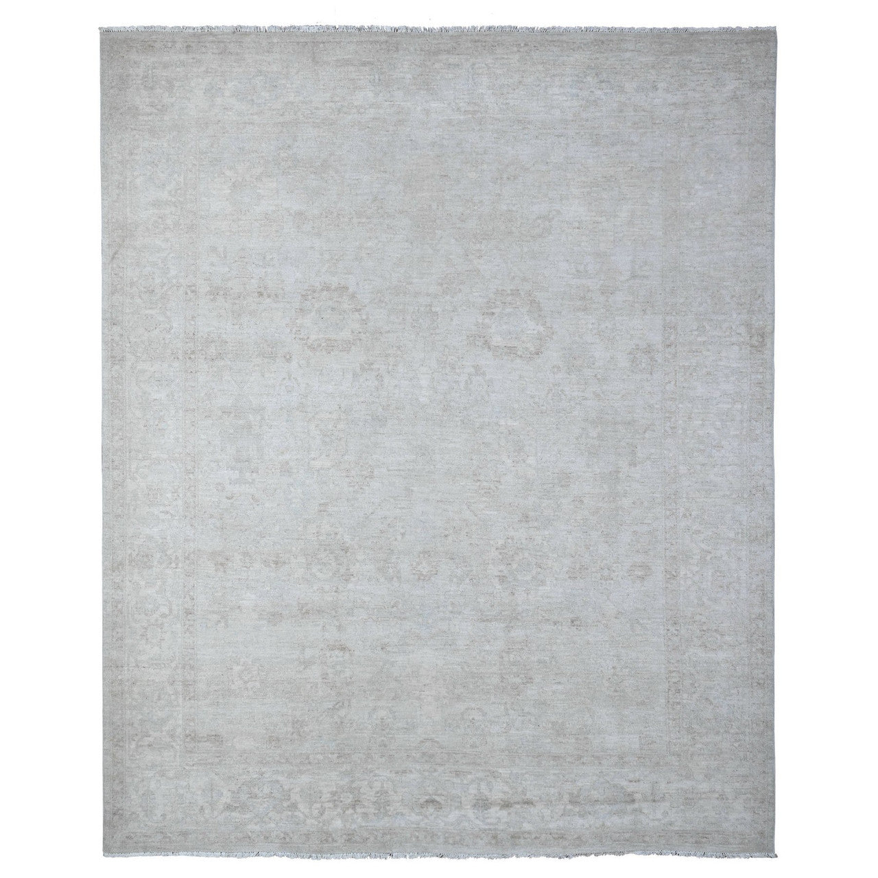 Gray 8'1" x 9'9" Oushak And Peshawar Hand knotted Wool Rug - Sku: O089003