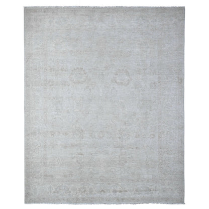 Oushak And Peshawar Wool Hand Knotted Rug Grey Ivory 8.1X9.9 -O089003