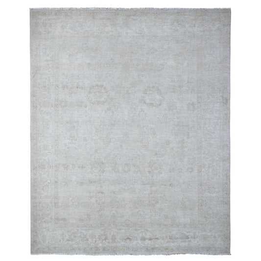 Oushak And Peshawar Wool Hand Knotted Rug Grey Ivory 8.1X9.9 -O089003