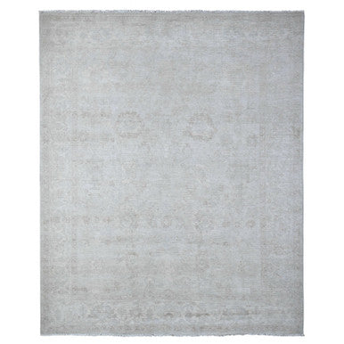 Oushak And Peshawar Wool Hand Knotted Rug Grey Ivory 8.1X9.9 -O089003