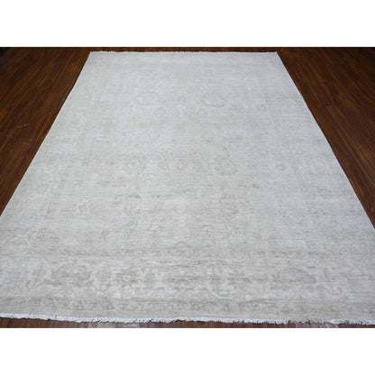 Oushak And Peshawar Wool Hand Knotted Rug Grey Ivory 8.1X9.9 -O089003