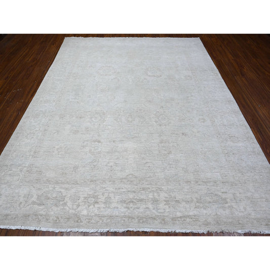 Oushak And Peshawar Wool Hand Knotted Rug Grey Ivory 8.1X9.9 -O089003