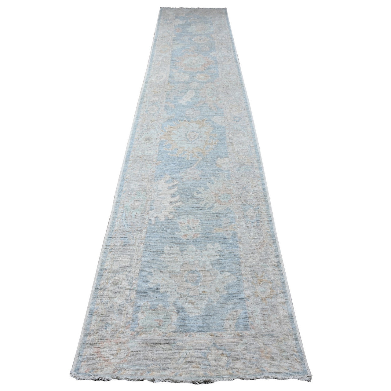 Gray 2'10" x 15'5" Oushak And Peshawar Hand knotted Wool Rug - Sku: O089007
