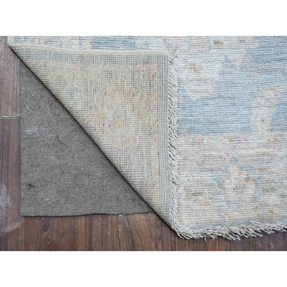 Oushak And Peshawar Wool Hand Knotted Rug Blue Gray 2.10X15.5 -O089007