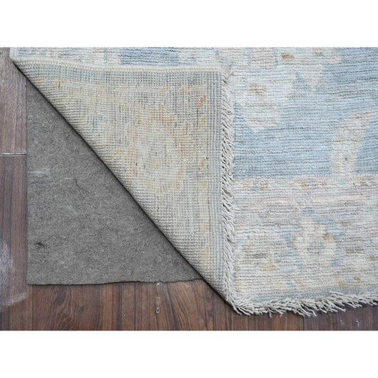 Oushak And Peshawar Wool Hand Knotted Rug Blue Gray 2.10X15.5 -O089007