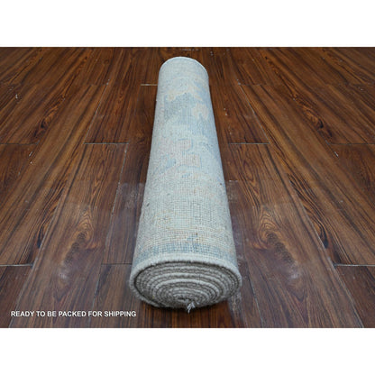 Oushak And Peshawar Wool Hand Knotted Rug Blue Gray 2.10X15.5 -O089007