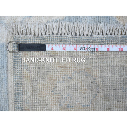 Oushak And Peshawar Wool Hand Knotted Rug Blue Gray 2.10X15.5 -O089007