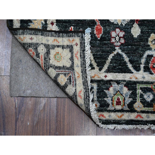 Oushak And Peshawar Wool Hand Knotted Rug Black Black 2.10X11.11 -O089008