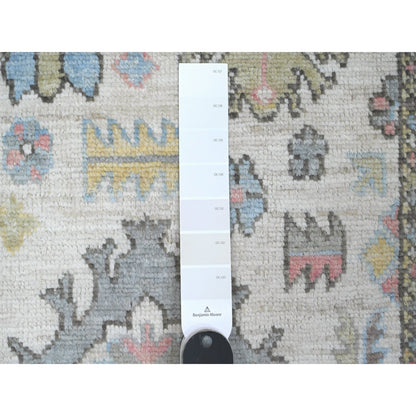 Oushak And Peshawar Wool Hand Knotted Rug Ivory Blue 2.10X19.0 -O089009