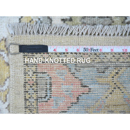 Oushak And Peshawar Wool Hand Knotted Rug Ivory Blue 2.10X19.0 -O089009
