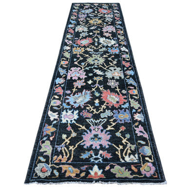 Oushak And Peshawar Wool Hand Knotted Rug Black Black 3.2X11.5 -O089011