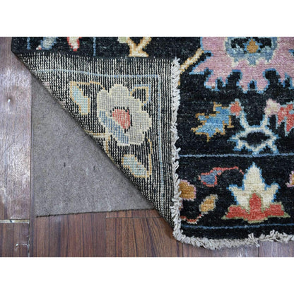 Oushak And Peshawar Wool Hand Knotted Rug Black Black 3.2X11.5 -O089011
