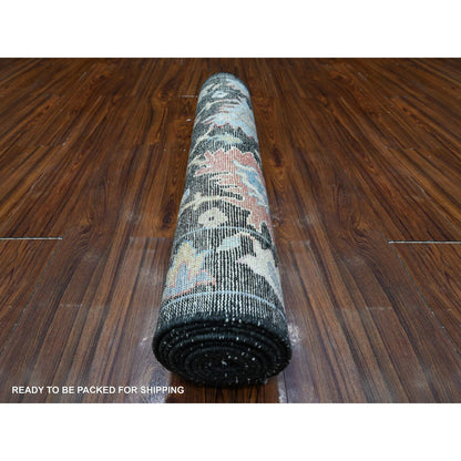 Oushak And Peshawar Wool Hand Knotted Rug Black Black 3.2X11.5 -O089011