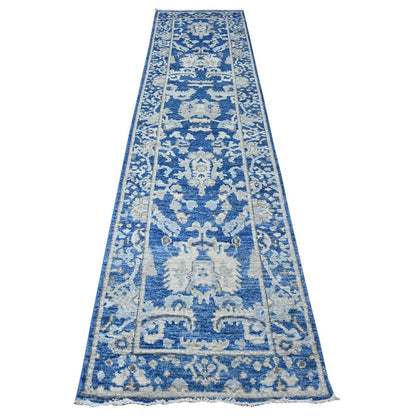 Oushak And Peshawar Wool Hand Knotted Rug Blue Blue 2.10X11.9 -O089012
