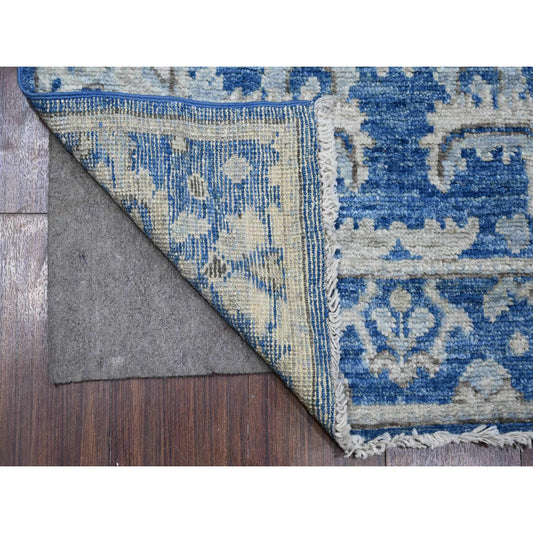 Oushak And Peshawar Wool Hand Knotted Rug Blue Blue 2.10X11.9 -O089012