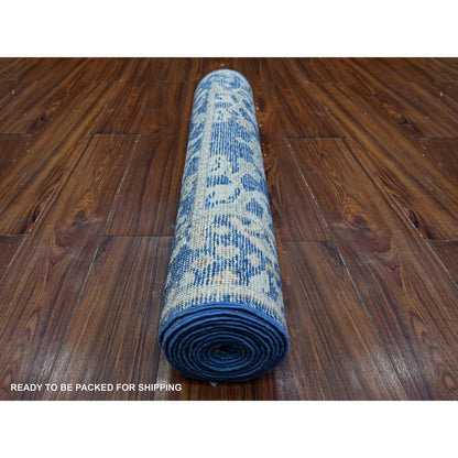 Oushak And Peshawar Wool Hand Knotted Rug Blue Blue 2.10X11.9 -O089012