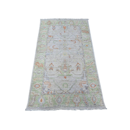Oushak And Peshawar Wool Hand Knotted Rug Grey Green 2.10X4.10 -O089014