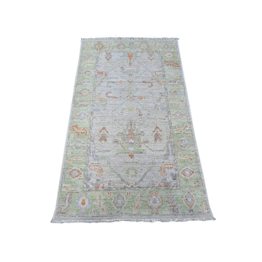 Oushak And Peshawar Wool Hand Knotted Rug Grey Green 2.10X4.10 -O089014