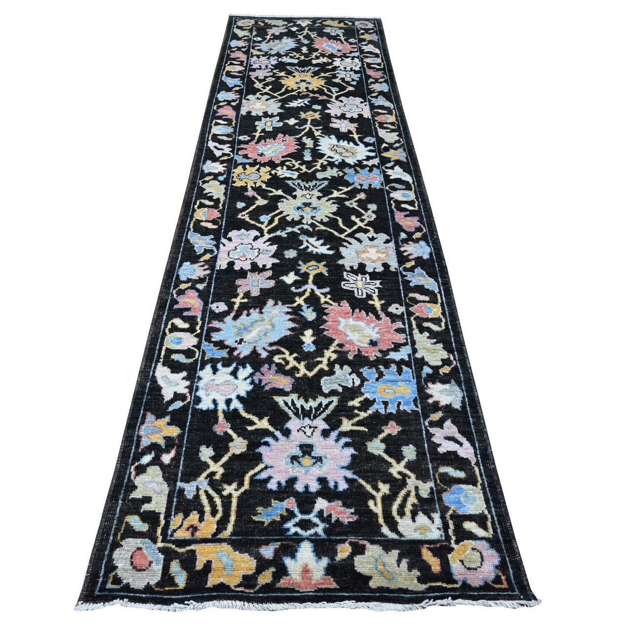 Black 3'1" x 11'6" Oushak And Peshawar Hand knotted Wool Rug - Sku: O089017