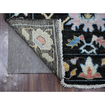 Oushak And Peshawar Wool Hand Knotted Rug Black Black 3.1X11.6 -O089017
