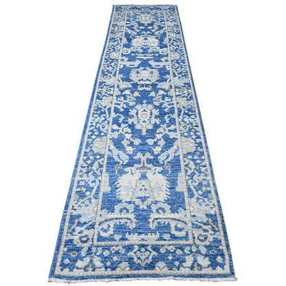 Oushak And Peshawar Wool Hand Knotted Rug Blue Blue 2.10X11.9 -O089020