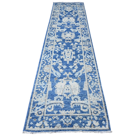 Oushak And Peshawar Wool Hand Knotted Rug Blue Blue 2.10X11.9 -O089020