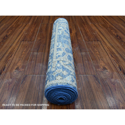 Oushak And Peshawar Wool Hand Knotted Rug Blue Blue 2.10X11.9 -O089020