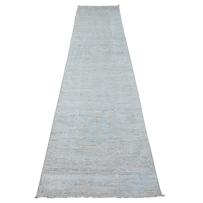Oushak And Peshawar Wool Hand Knotted Rug Grey Gray 2.9X12.1 -O089021