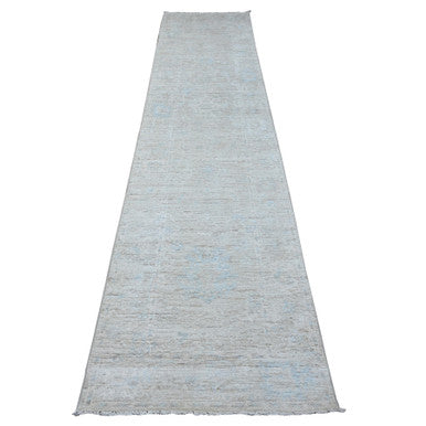 Oushak And Peshawar Wool Hand Knotted Rug Grey Gray 2.9X12.1 -O089021