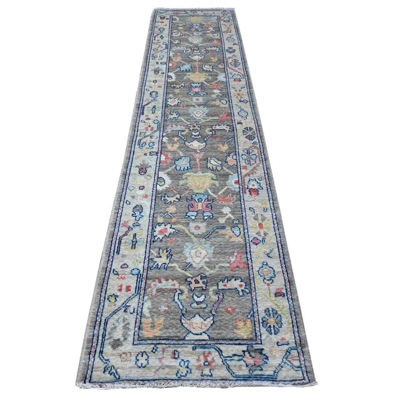 Gray 2'8" x 11'9" Oushak And Peshawar Hand knotted Wool Rug - Sku: O089025