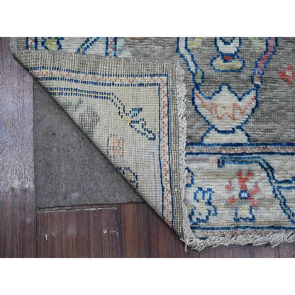 Oushak And Peshawar Wool Hand Knotted Rug Grey Silver Gray 2.8X11.9 -O089025