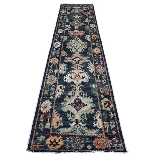 Oushak And Peshawar Wool Hand Knotted Rug Black Black 2.10X11.9 -O089027